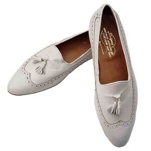 Florsheim White Leather Tassel Loafers Made In Spain Men's Size 8.5D